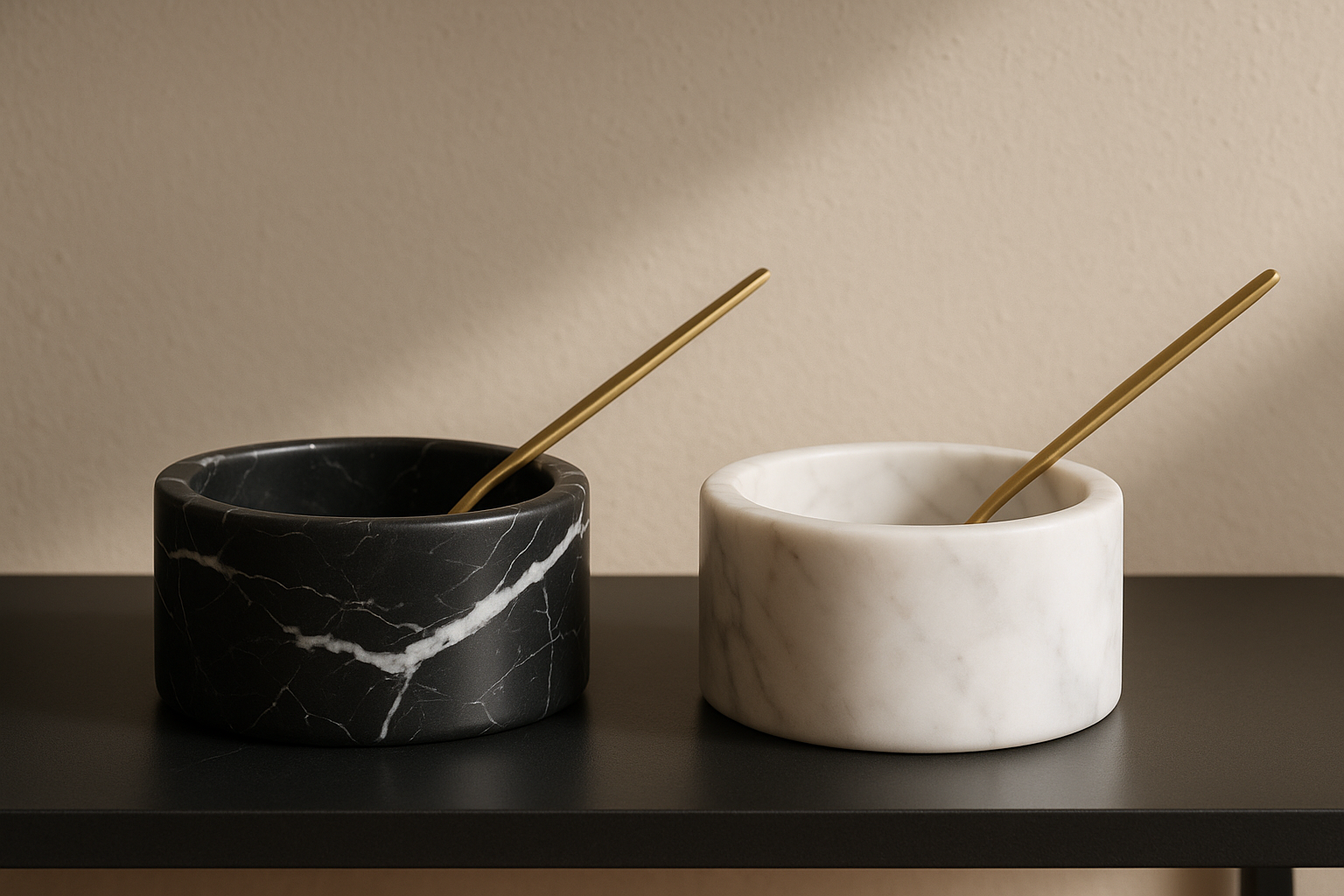 Set Pinch Pot in Marmo Nero Marquina e Bianco Carrara