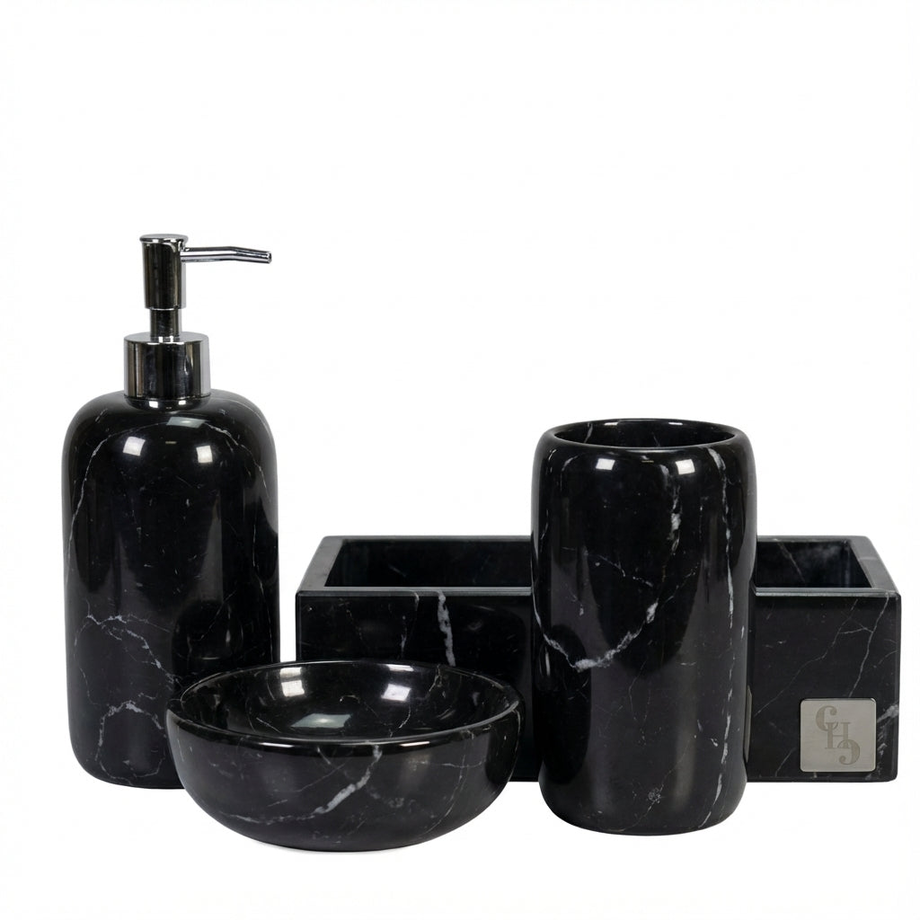 Set da Bagno in Marmo Nero Marquina Modello "Elegant"