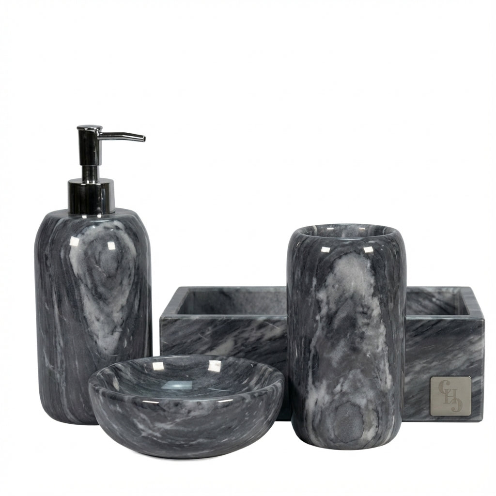 Set da Bagno in Marmo Grigio Bardiglio Modello "Elegant"