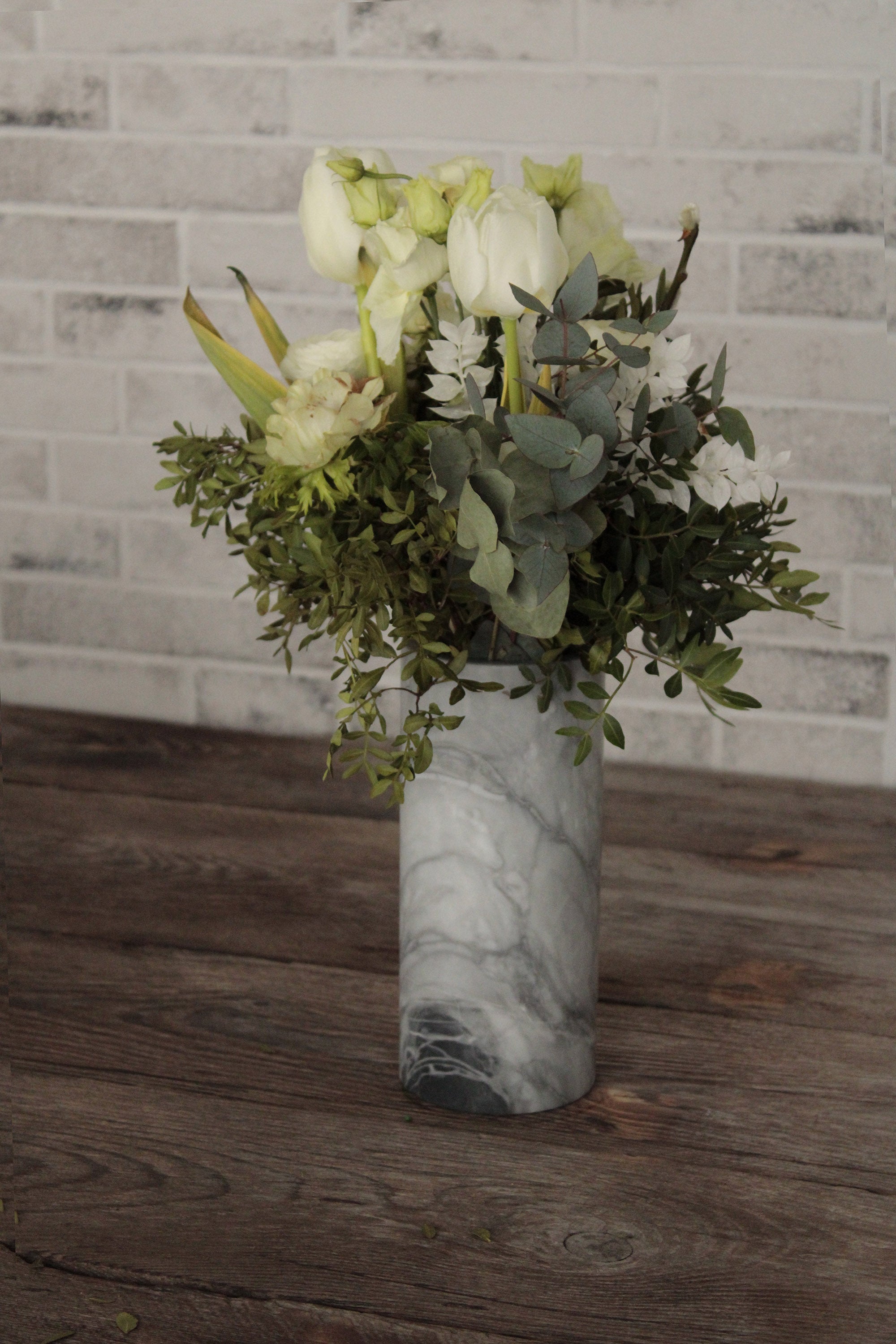 Vaso Cylinder in Marmo Grigio Bardiglio