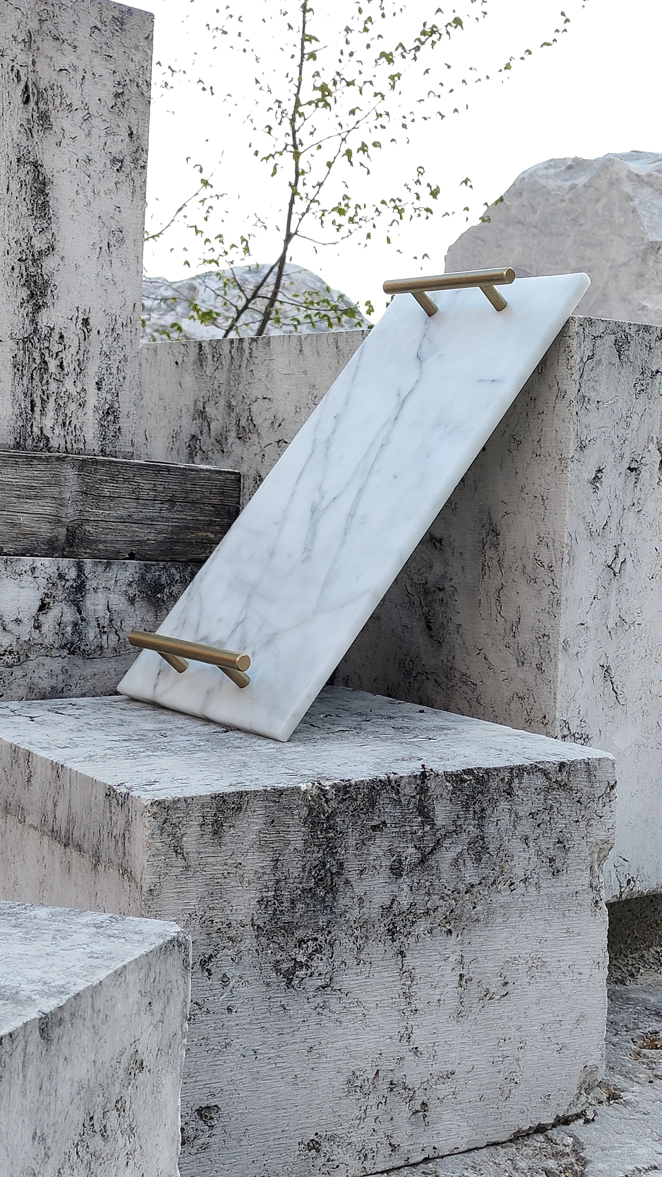 Vassoio in Marmo Bianco di Carrara con venature uniche, accessorio elegante per la tavola