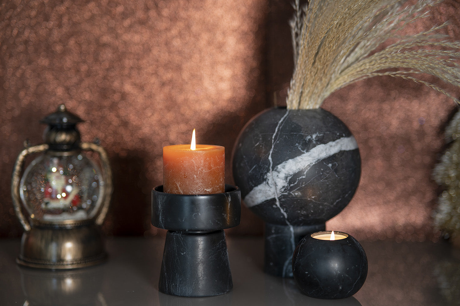 Porta Candela in Marmo Nero Marquina