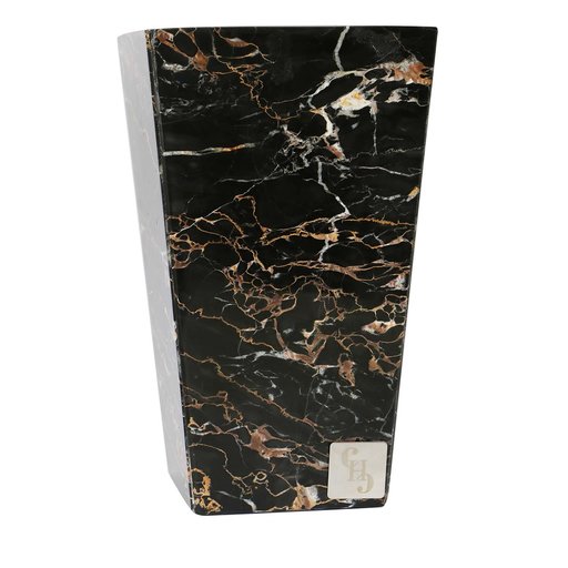 Vaso Trapezio in Marmo Portoro, lusso artigianale con venature dorate. Un pezzo esclusivo per arricchire la tua casa.