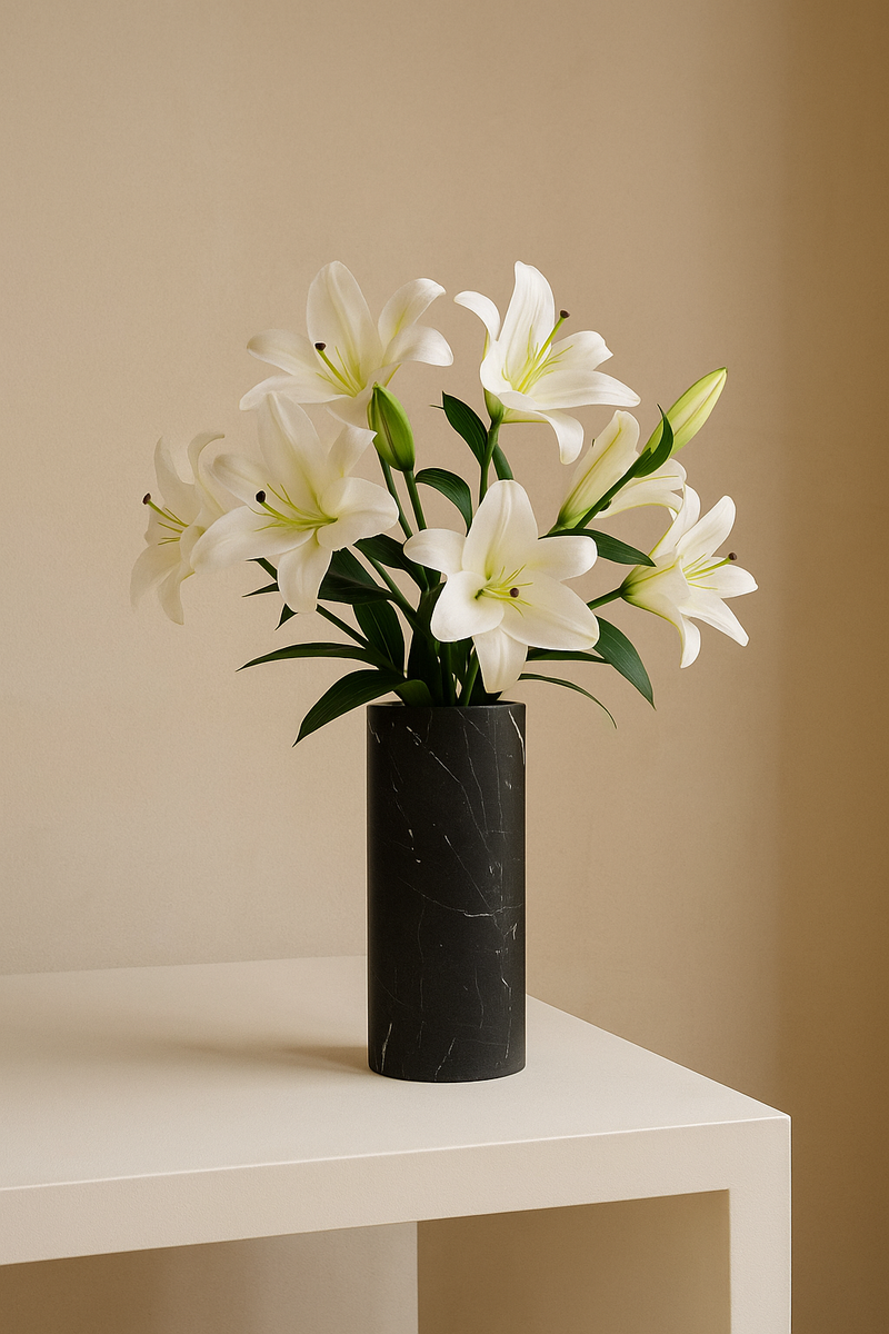 Vaso Cylinder in Marmo Nero Marquina