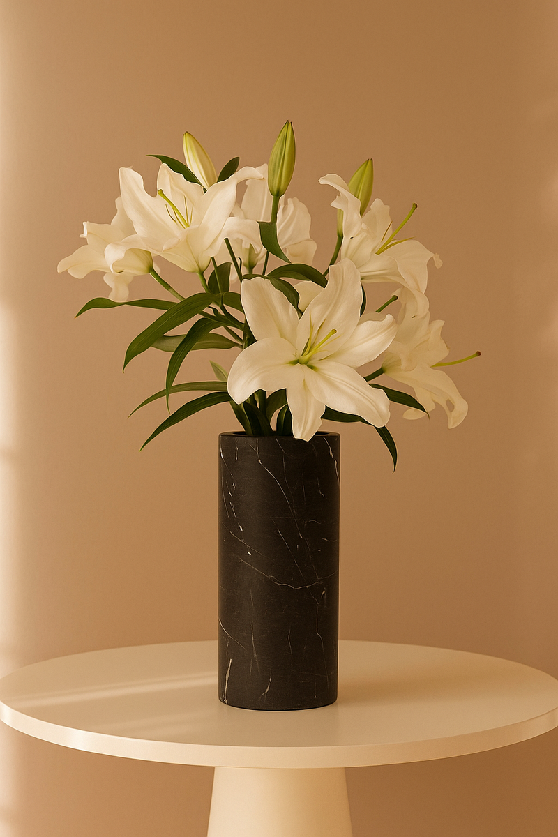 Vaso Cylinder in Marmo Nero Marquina