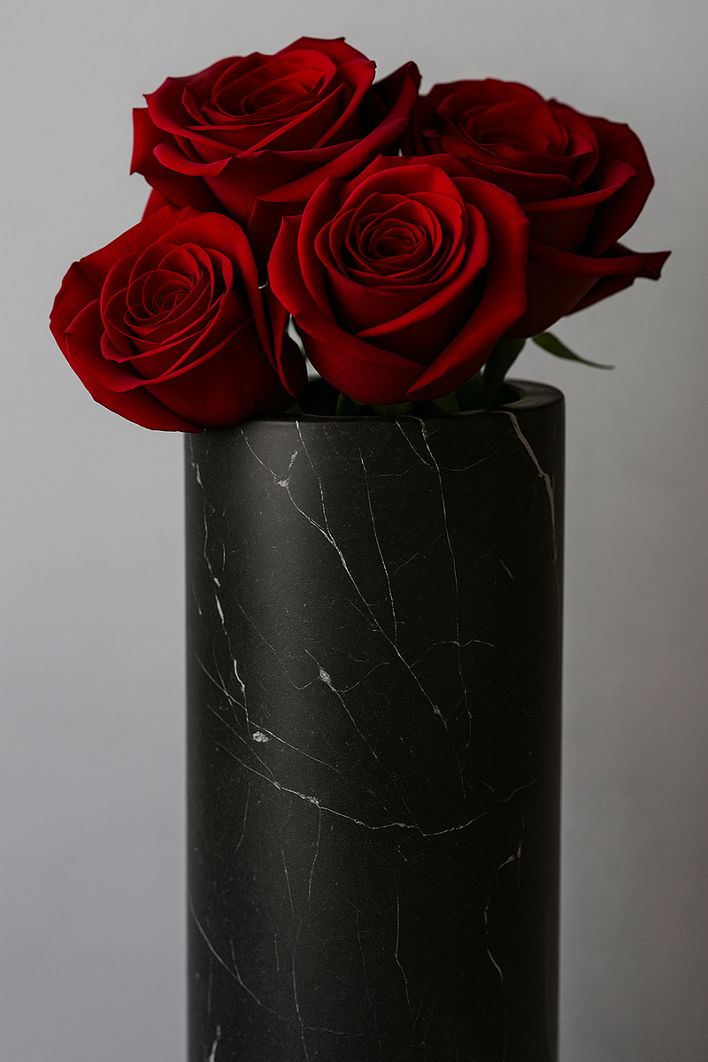 Vaso Cylinder in Marmo Nero Marquina