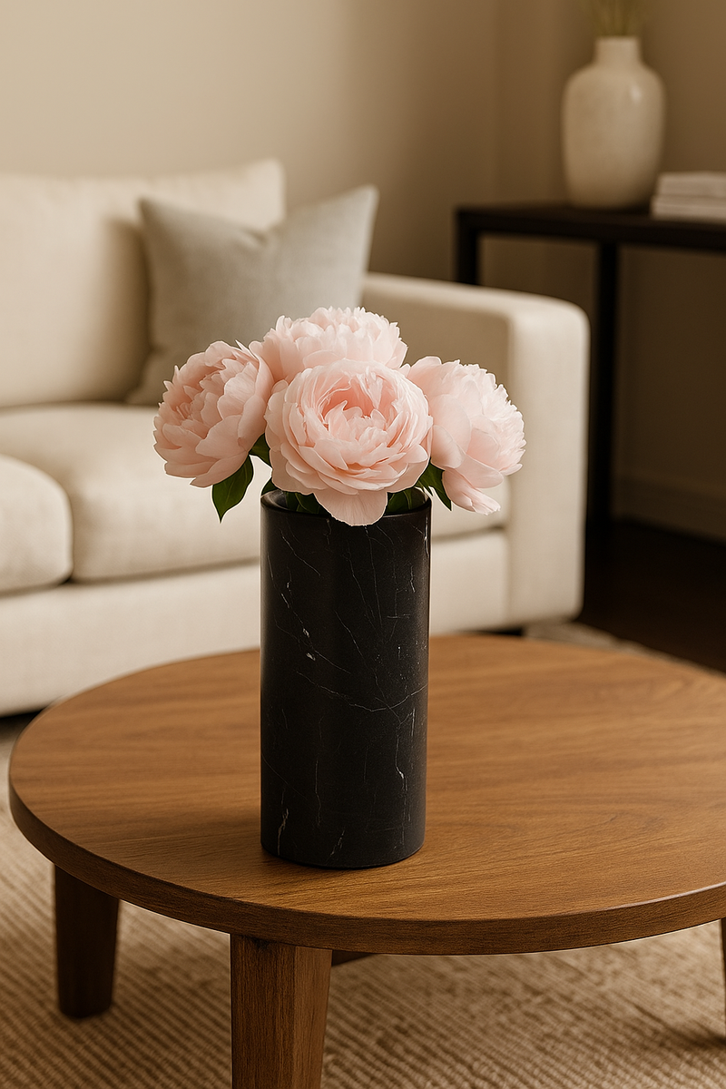 Vaso Cylinder in Marmo Nero Marquina