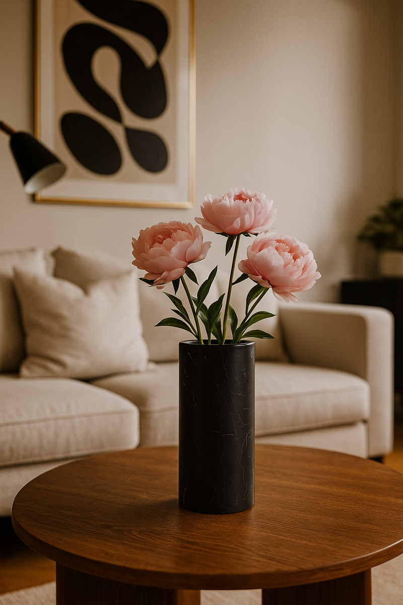 Vaso Cylinder in Marmo Nero Marquina