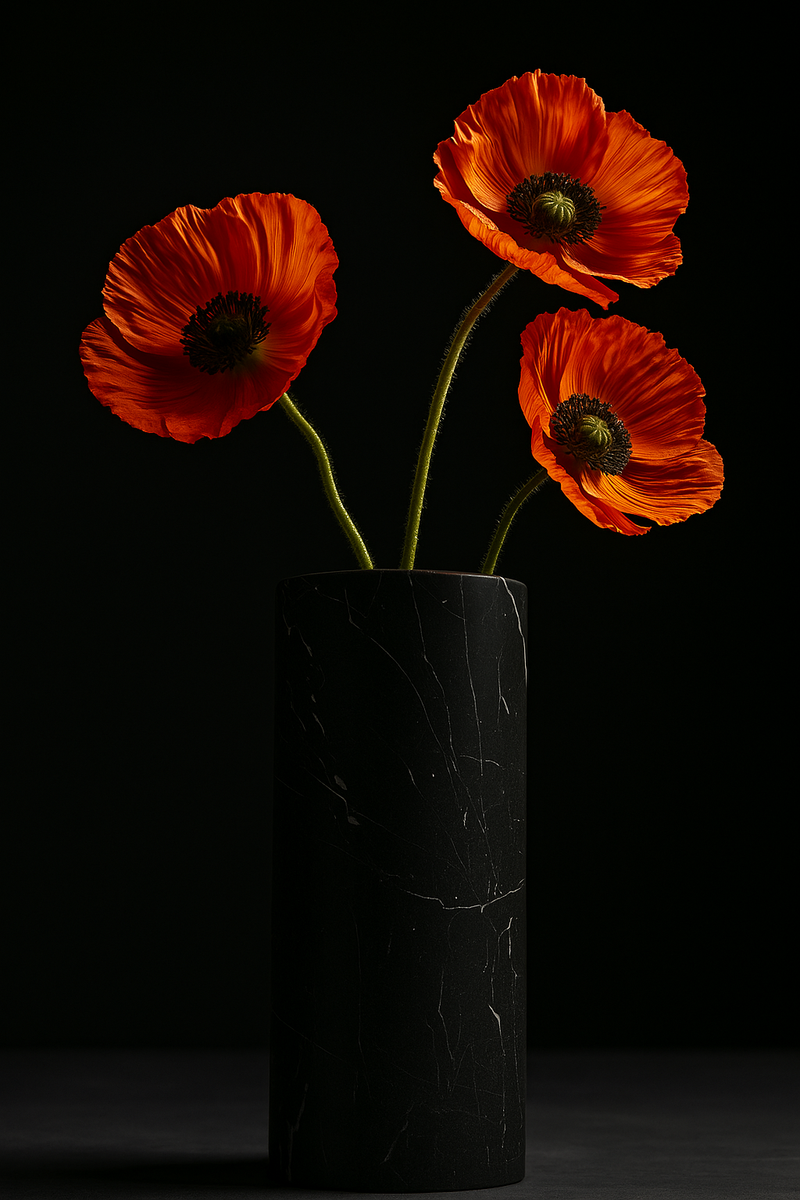 Vaso Cylinder in Marmo Nero Marquina