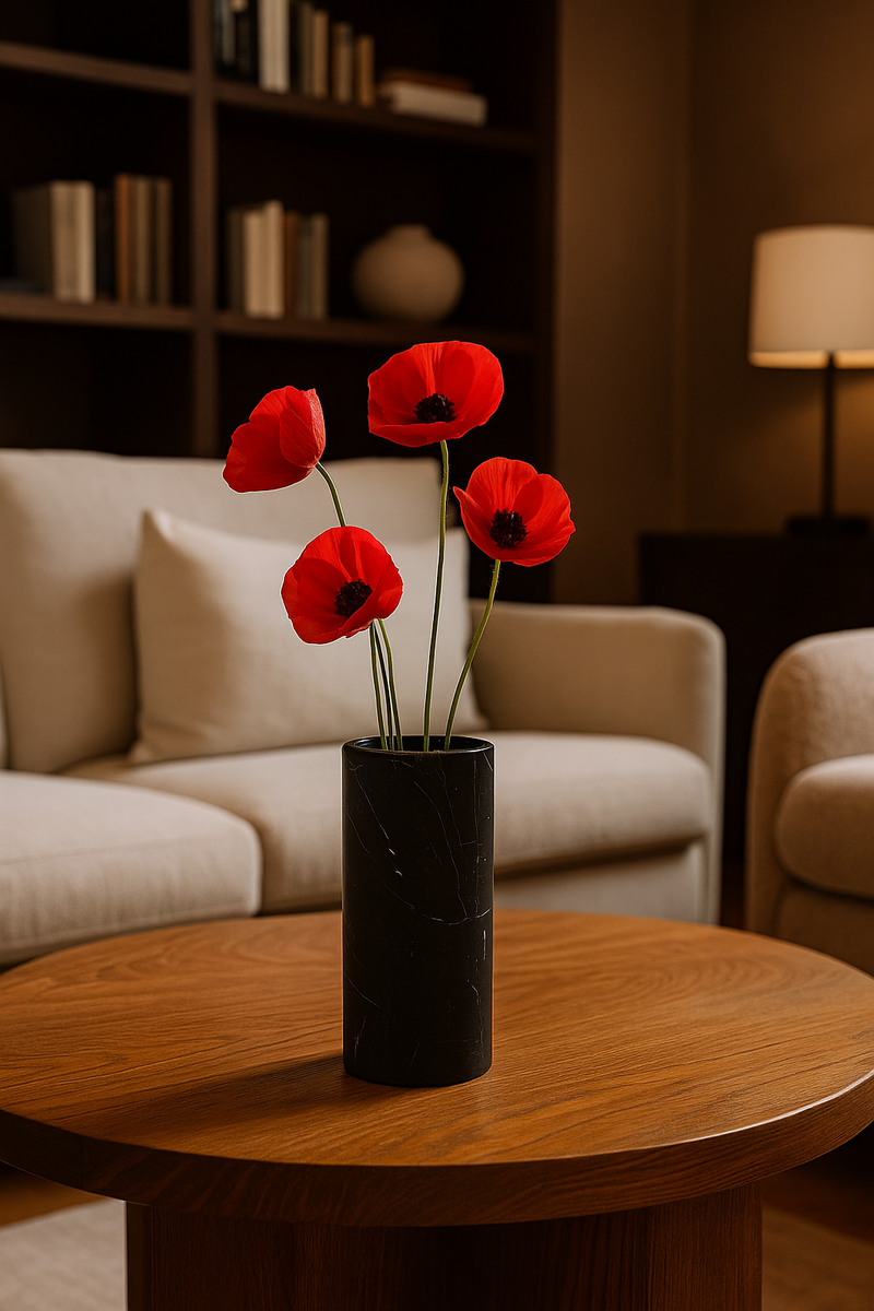 Vaso Cylinder in Marmo Nero Marquina