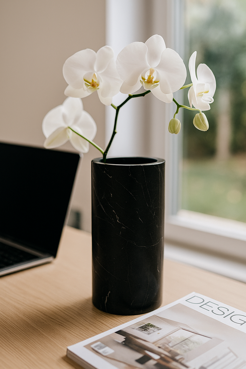 Vaso Cylinder in Marmo Nero Marquina