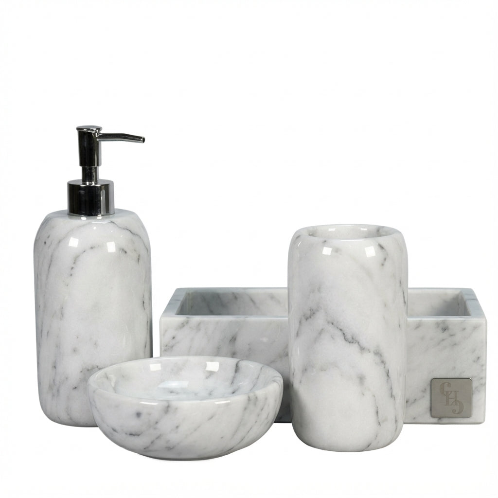 Set da Bagno in Marmo Bianco Carrara Modello "Elegant"