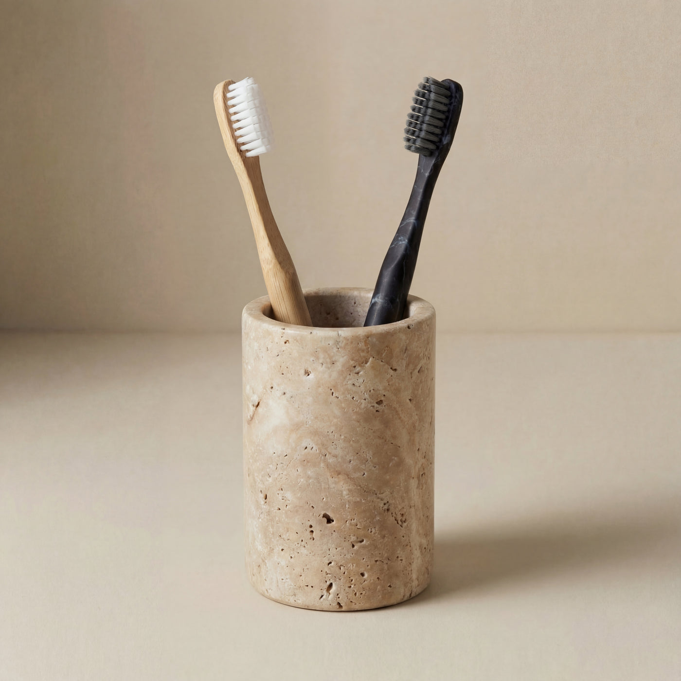 Bicchiere Portaspazzolini in Travertino - Collezione Minimal