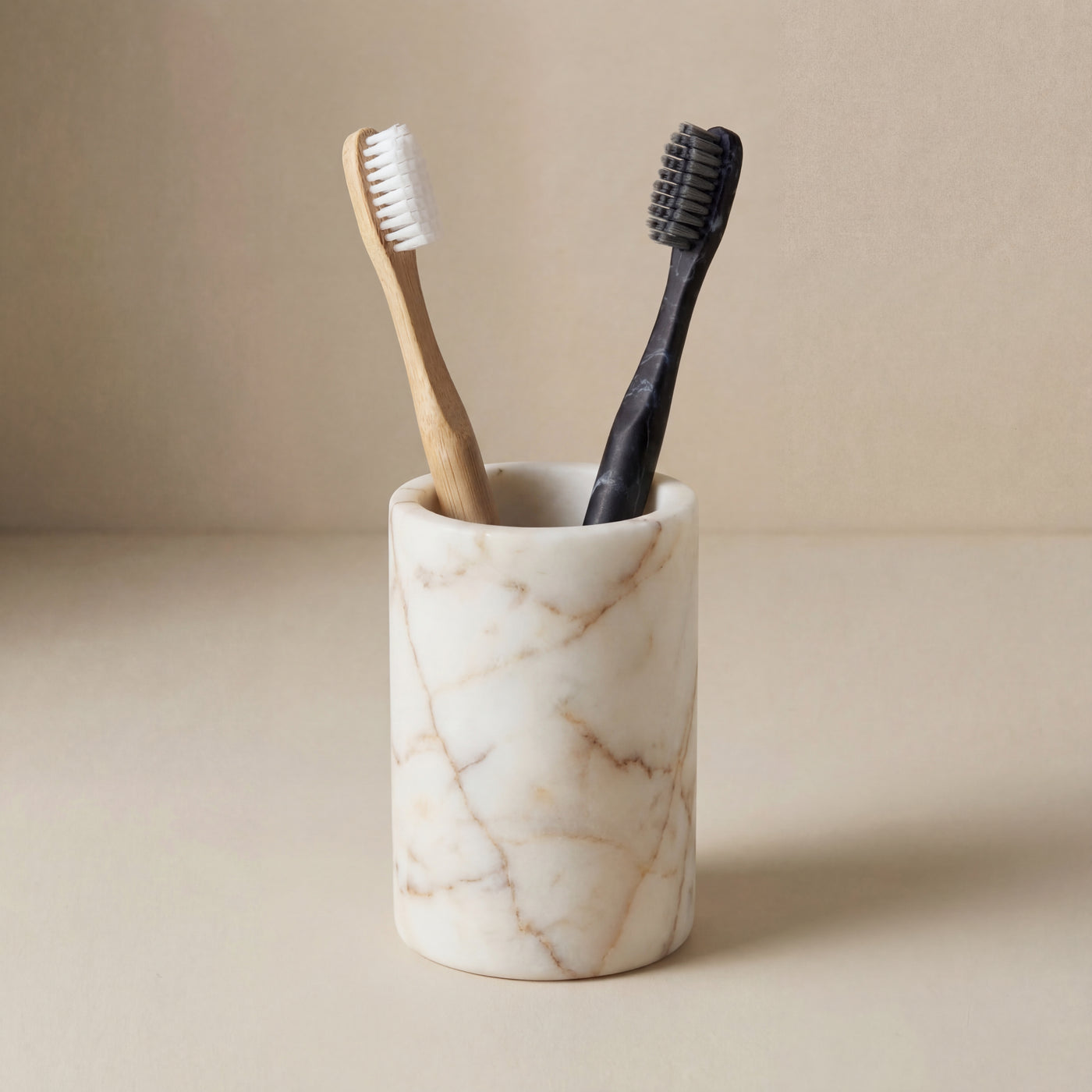 Bicchiere Portaspazzolini in Marmo Calacatta- Collezione Minimal
