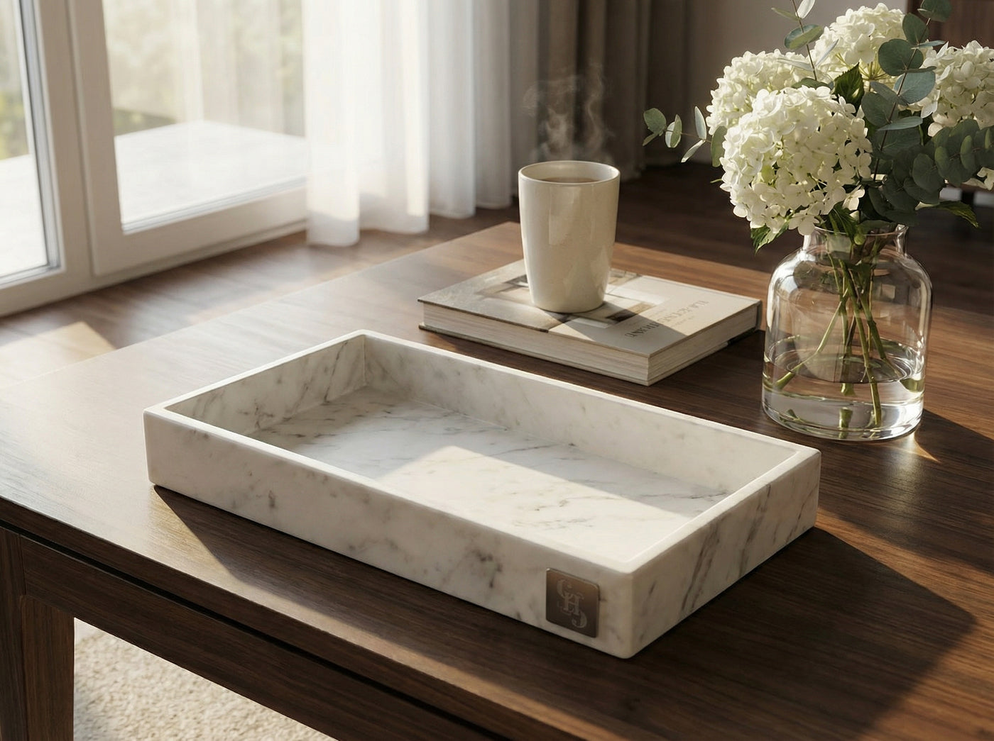 Vassoio Rettangolare in Marmo Bianco di Carrara - Design Artigianale