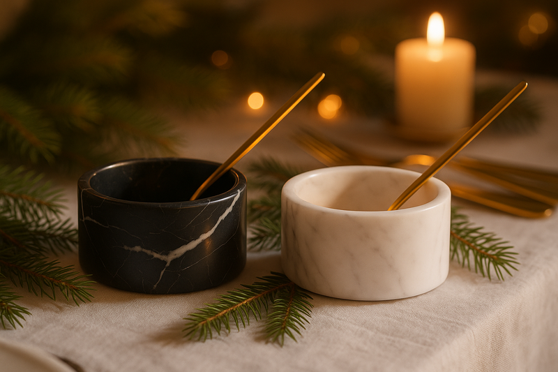 Set Pinch Pot in Marmo Nero Marquina e Bianco Carrara