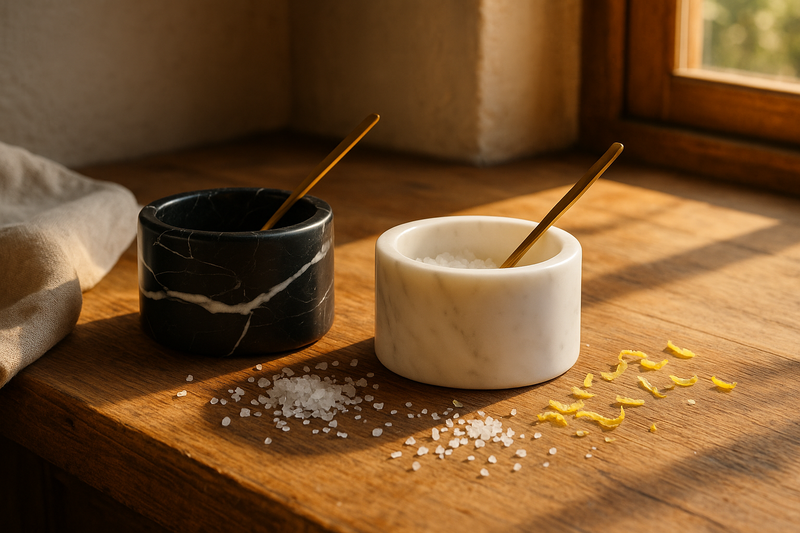 Set Pinch Pot in Marmo Nero Marquina e Bianco Carrara