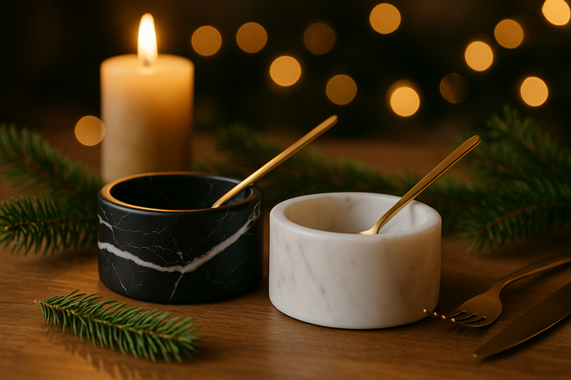 Set Pinch Pot in Marmo Nero Marquina e Bianco Carrara