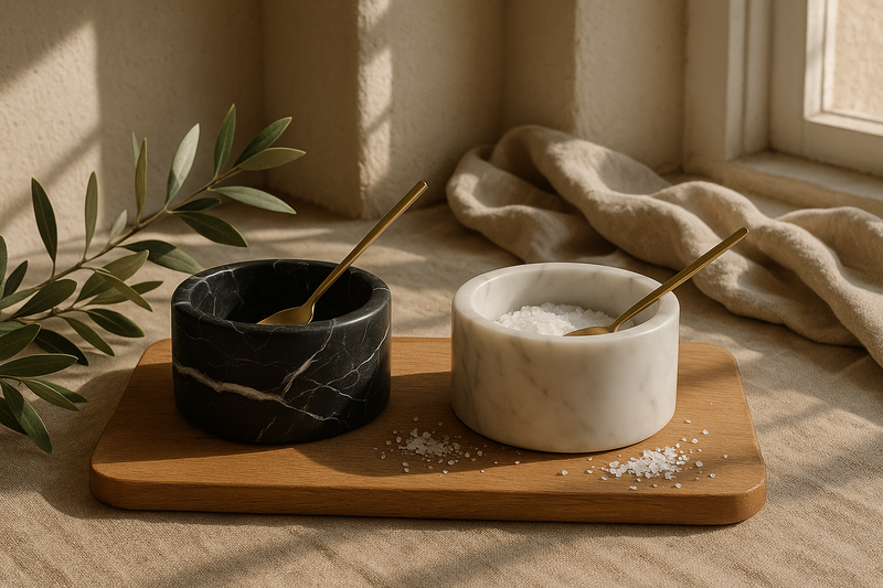 Set Pinch Pot in Marmo Nero Marquina e Bianco Carrara