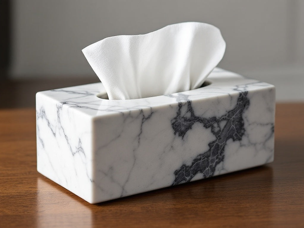 Porta Fazzoletti in Marmo Carrara - Eleganza Artigianale per il Tuo Bagno