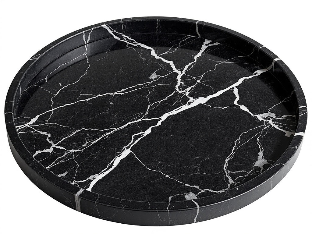 Vassoio rotondo in marmo Nero Marquina