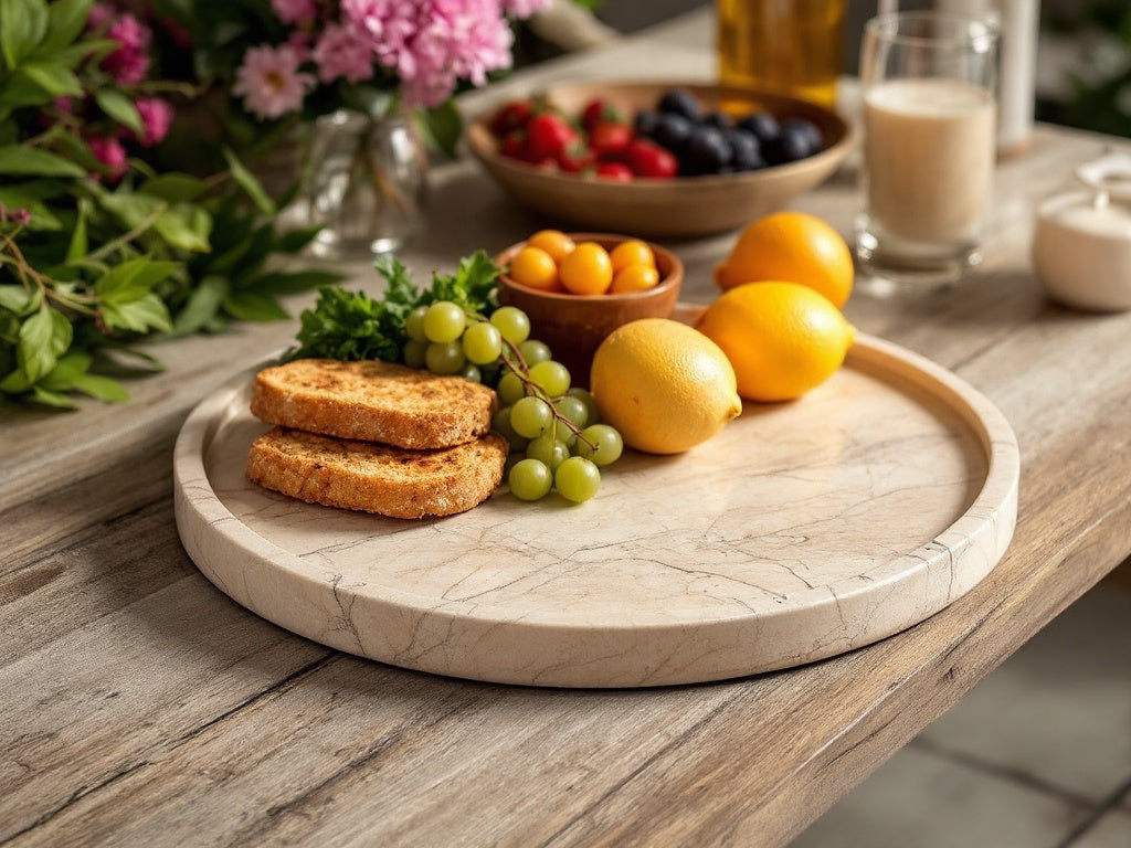 Vassoio rotondo in marmo Travertino Classico