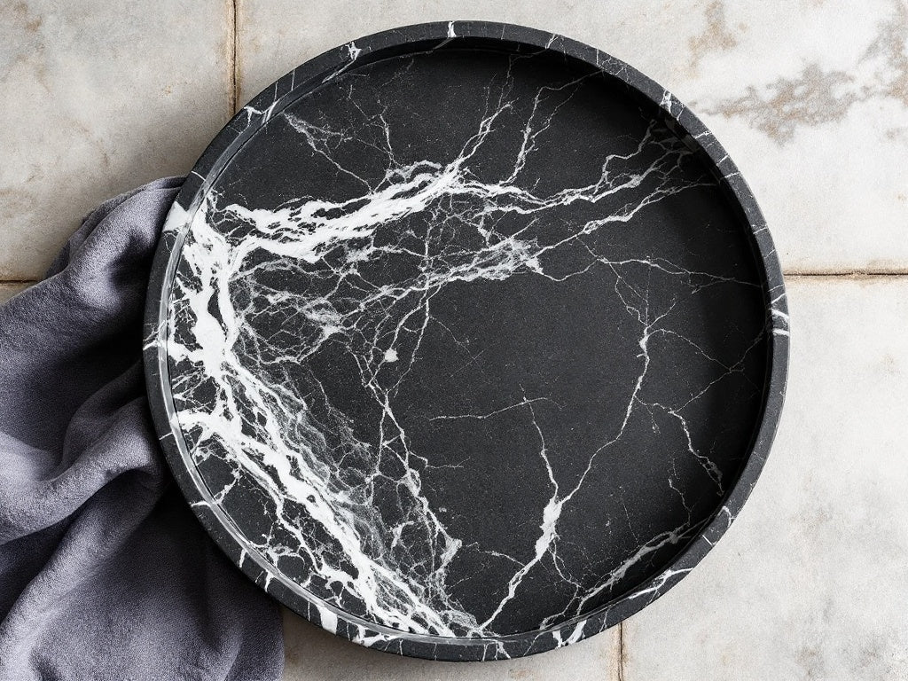 Vassoio rotondo in marmo Nero Marquina