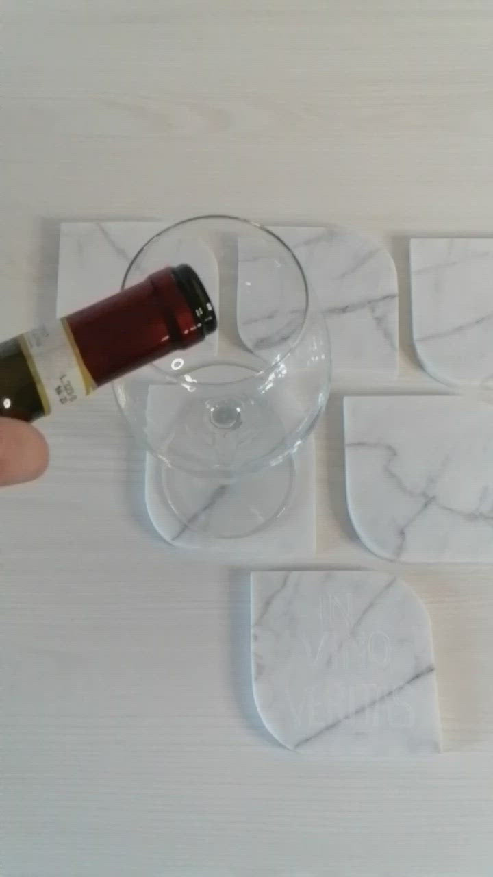 Set di Sotto Bicchieri "Drop" in Marmo Bianco di Carrara